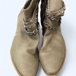 Grey faux leather ankle boots with silver chain detail and studs Kohls 9